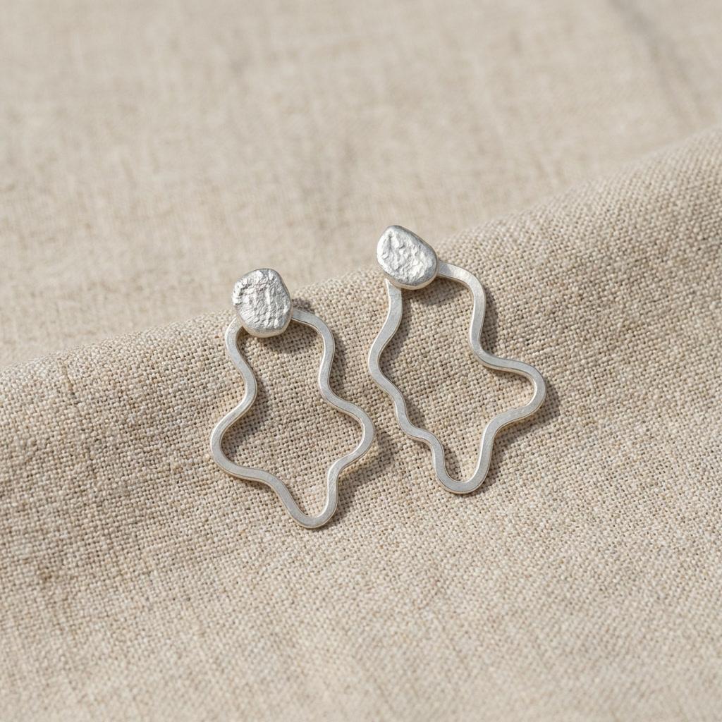 Organic Wave Stud Silver Earrings