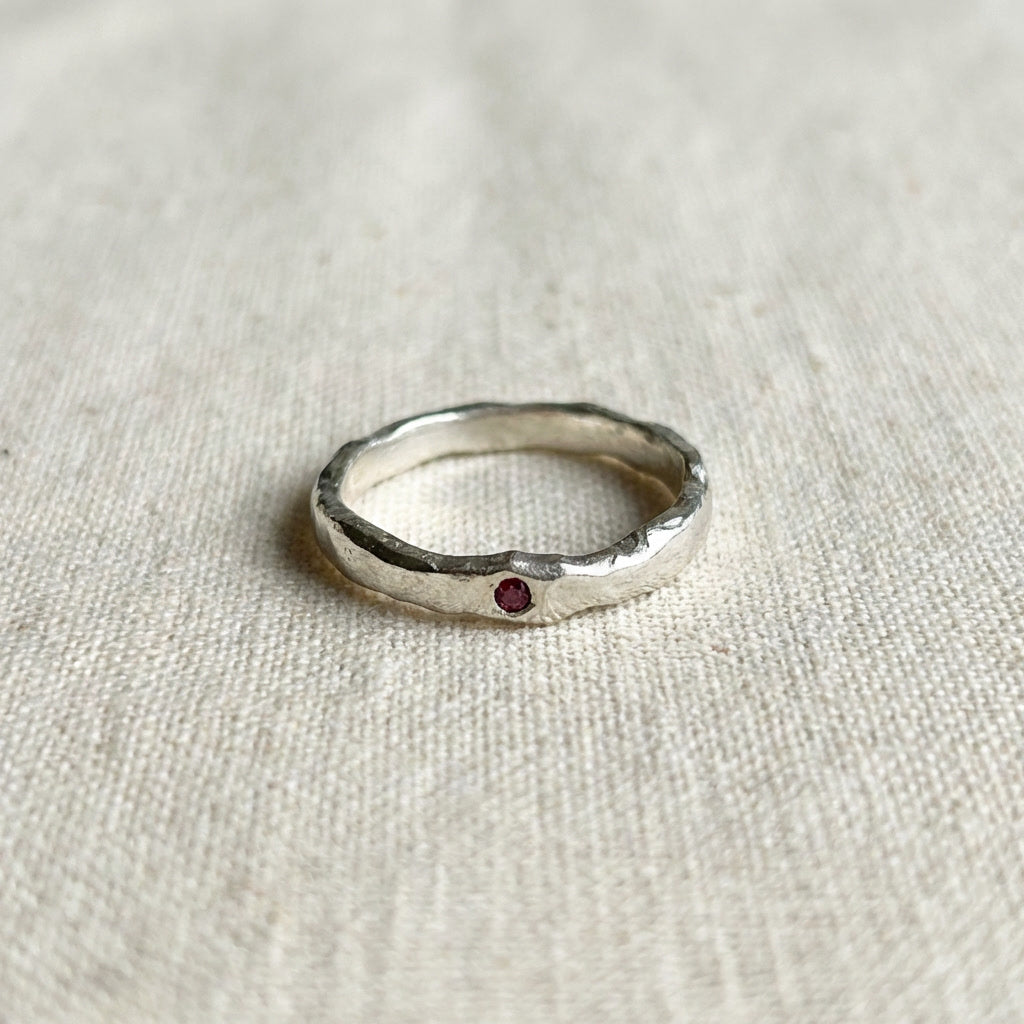Ruby and Molten Sterling Silver Ring