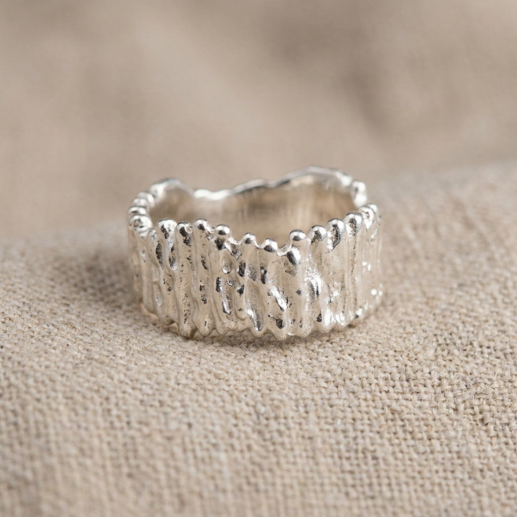 Ridged Wide Band Ring, Sterling Silver