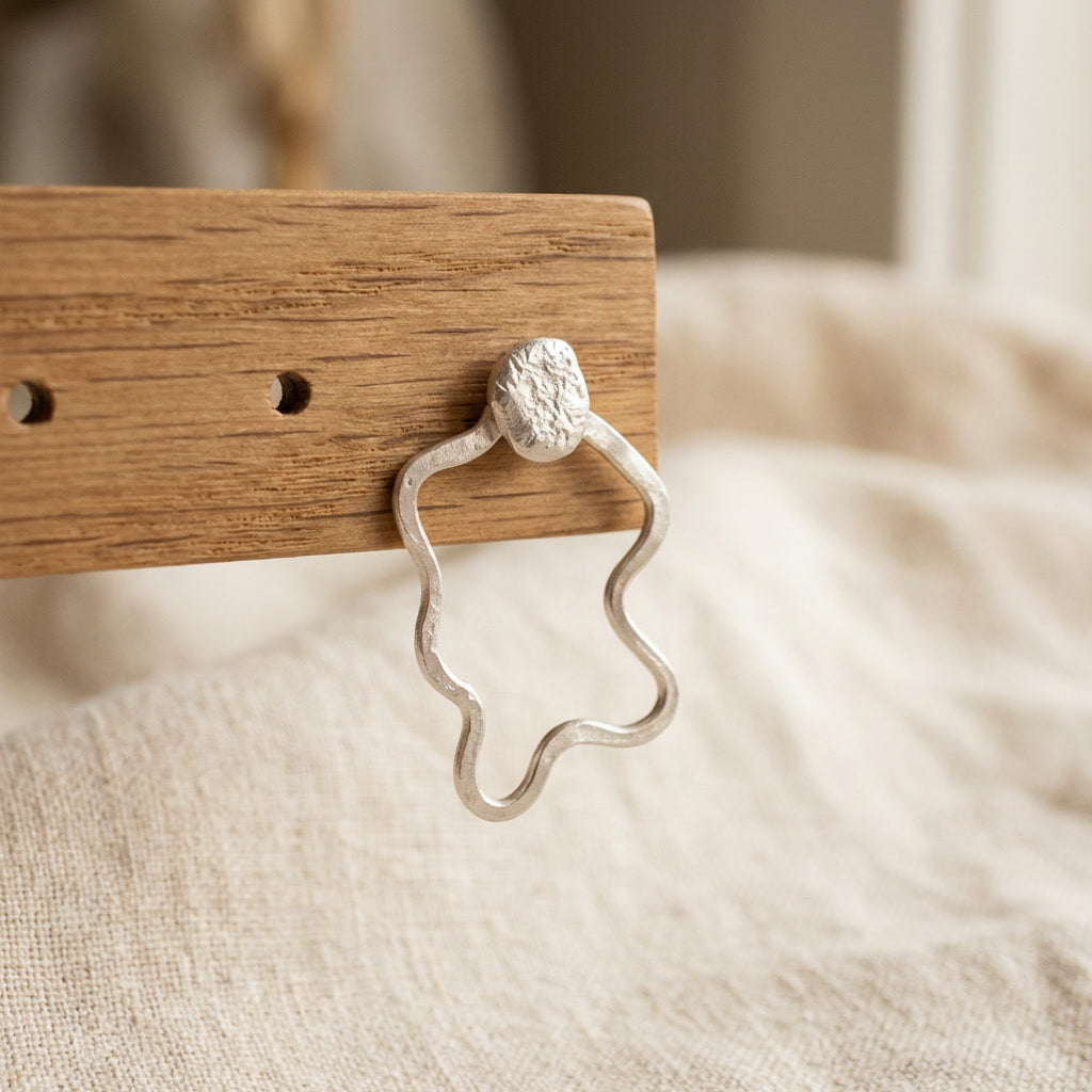 Organic Wave Stud Silver Earrings