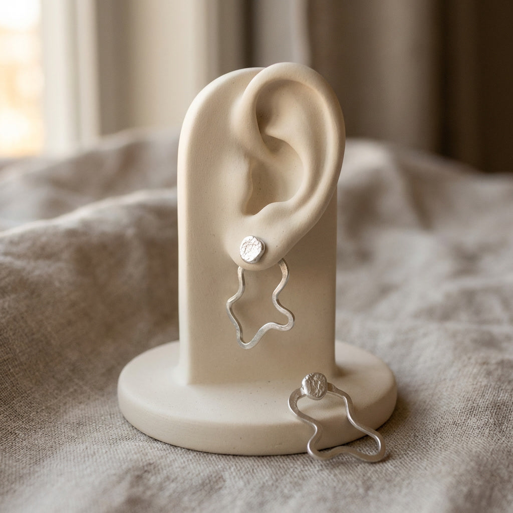 Organic Wave Stud Silver Earrings