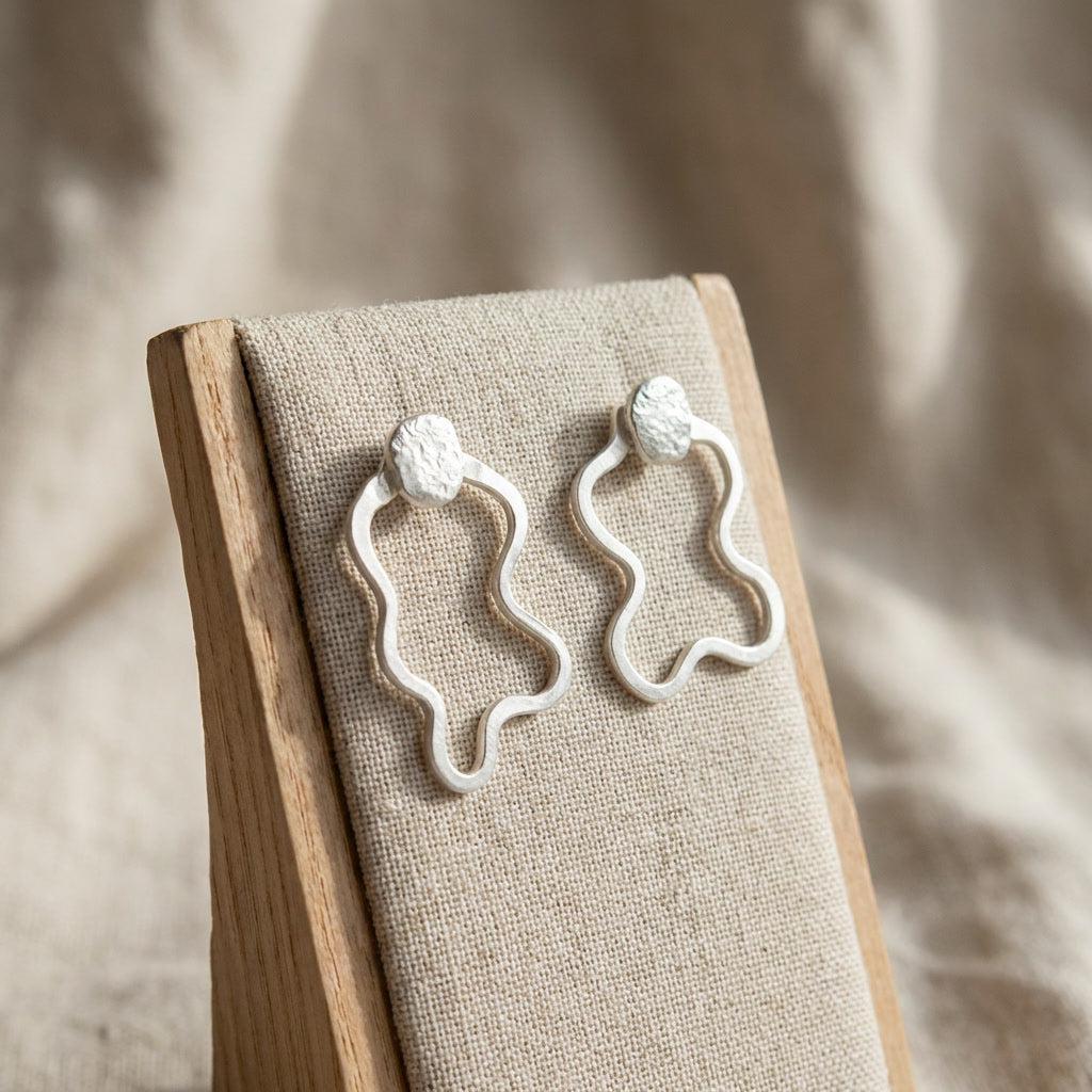 Organic Wave Stud Silver Earrings