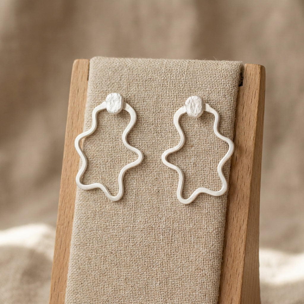 Organic Wave Stud Silver Earrings