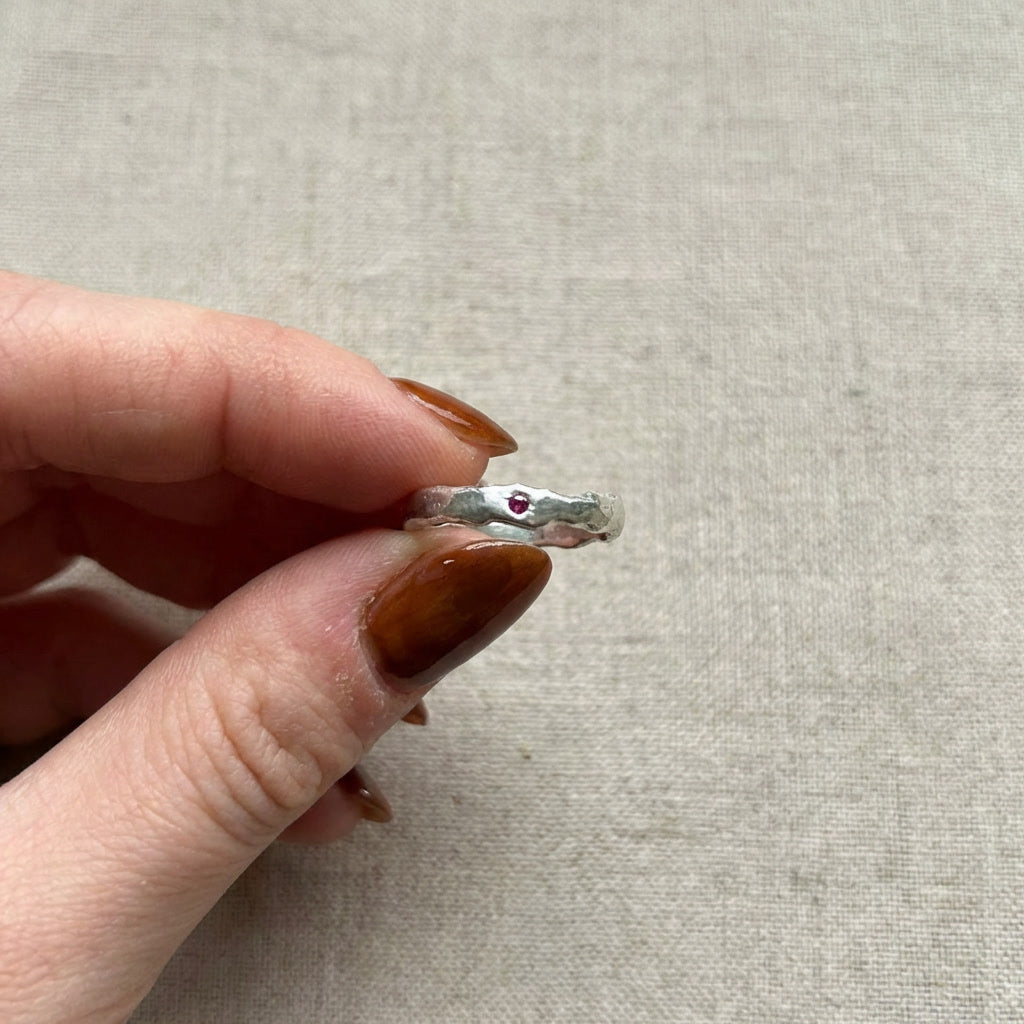 Ruby and Molten Sterling Silver Ring
