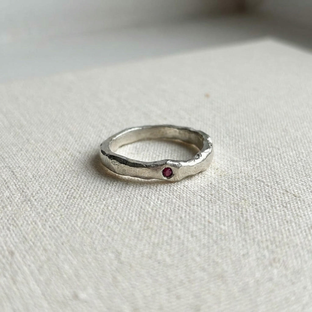 Ruby and Molten Sterling Silver Ring
