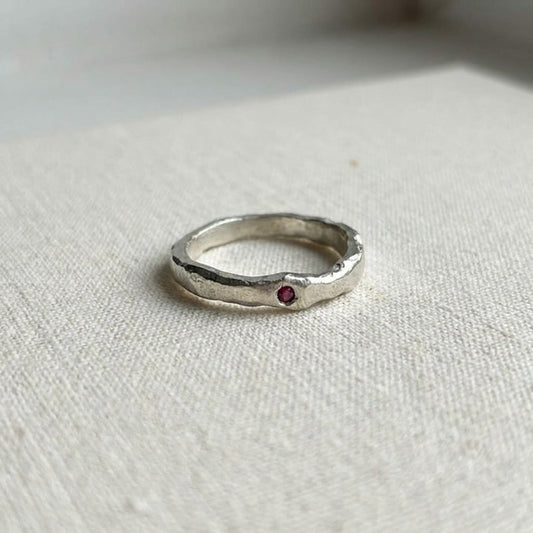 Ruby and Molten Sterling Silver Ring