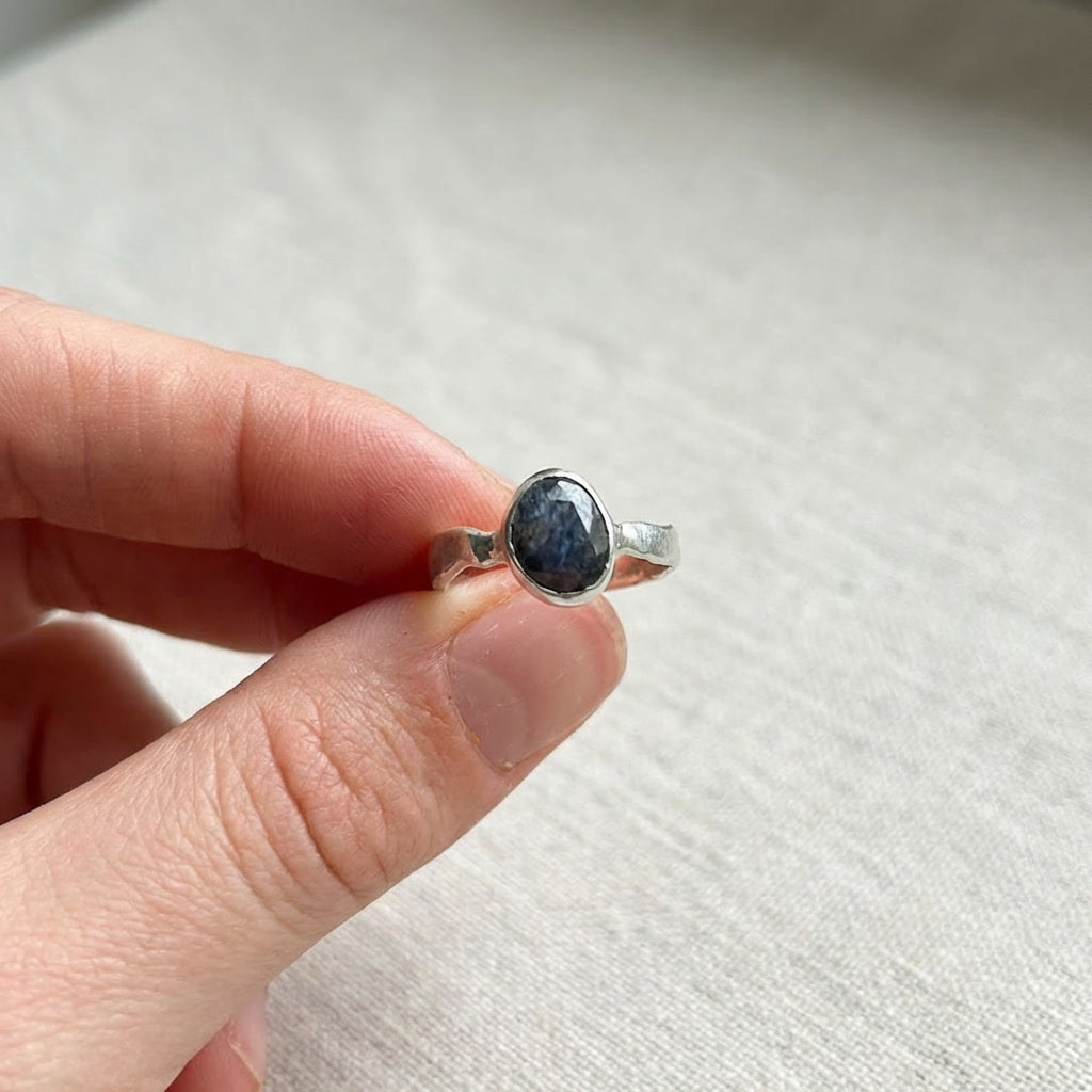 Sapphire and Molten Silver Ring, Size M, One of a Kind