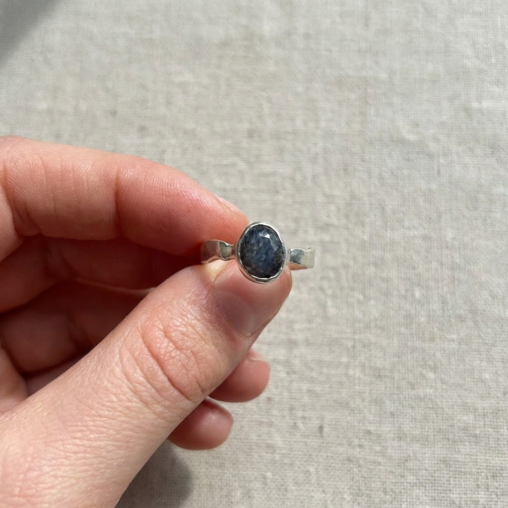 Sapphire and Molten Silver Ring, Size M, One of a Kind
