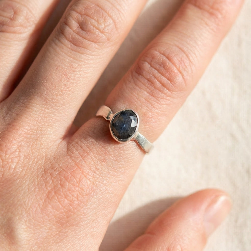 Sapphire and Molten Silver Ring, Size M, One of a Kind