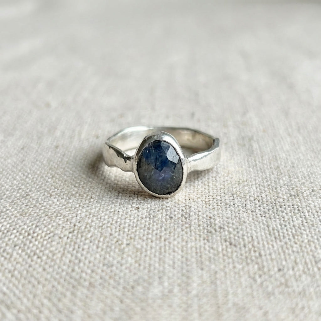 Sapphire and Molten Silver Ring, Size M, One of a Kind
