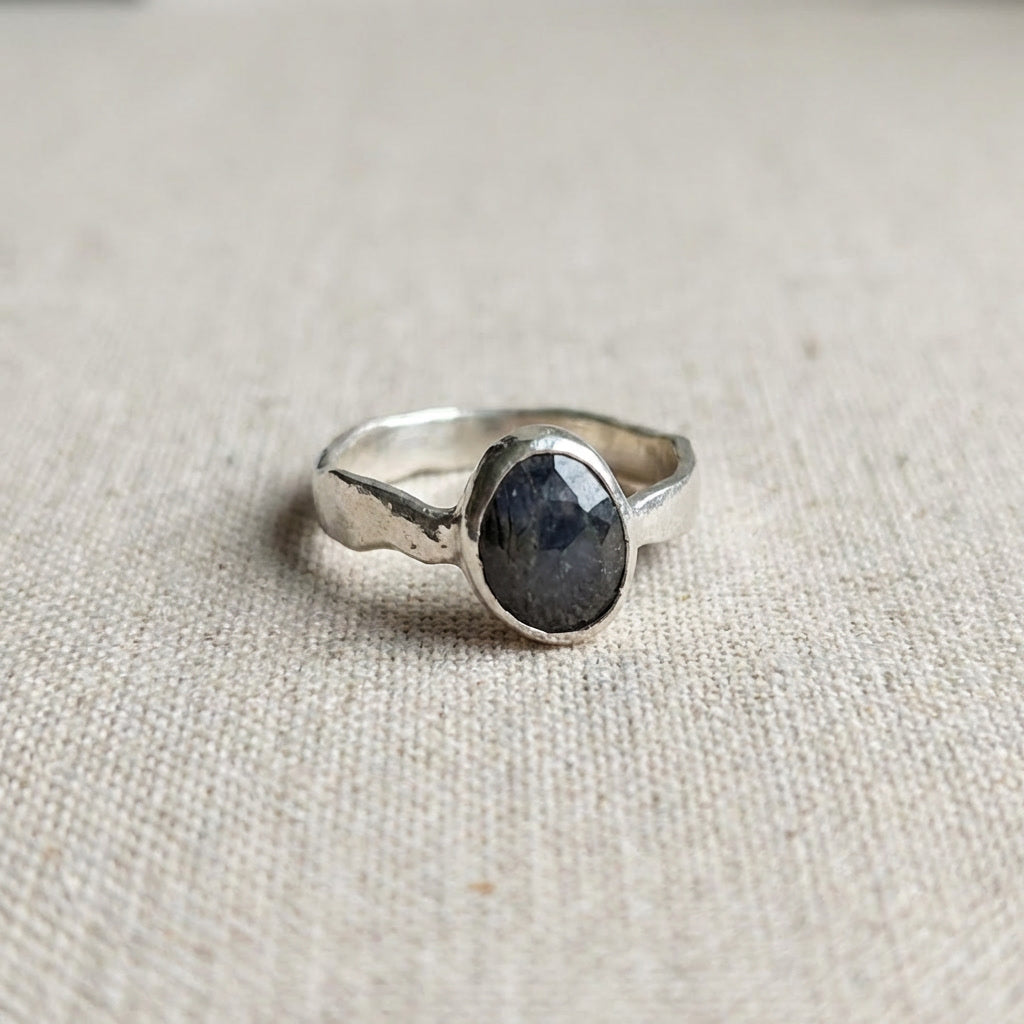 Sapphire and Molten Silver Ring, Size M, One of a Kind