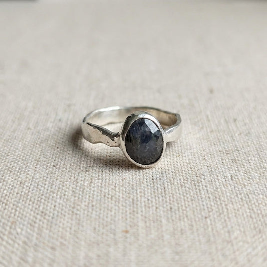 Sapphire and Molten Silver Ring, Size M, One of a Kind