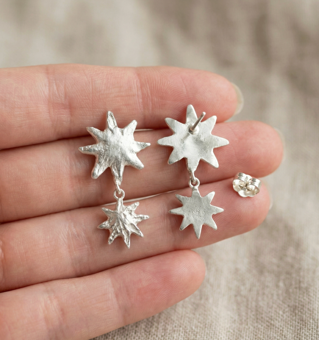 Star Burst Drop Stud Earrings