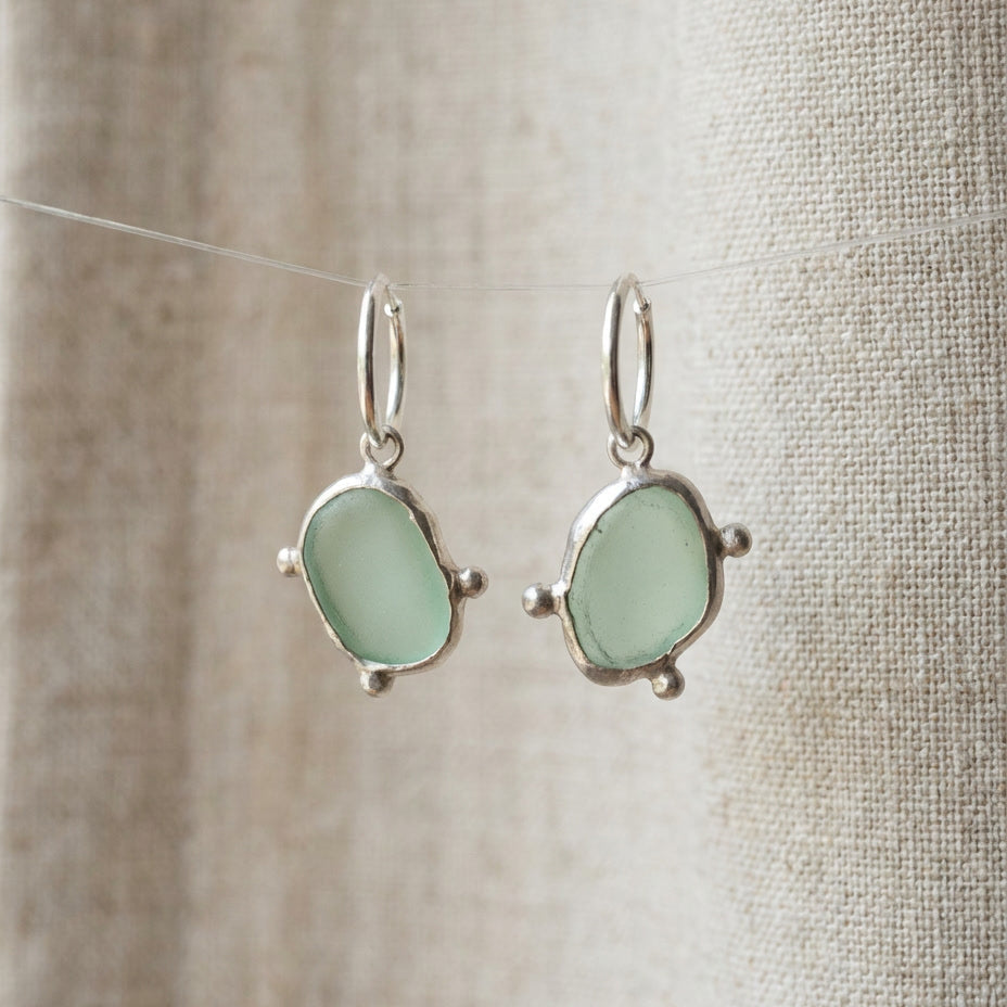 Seafoam Seaglass Earrings, One of a Kind