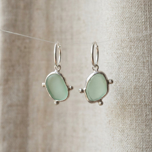 Seafoam Seaglass Earrings, One of a Kind