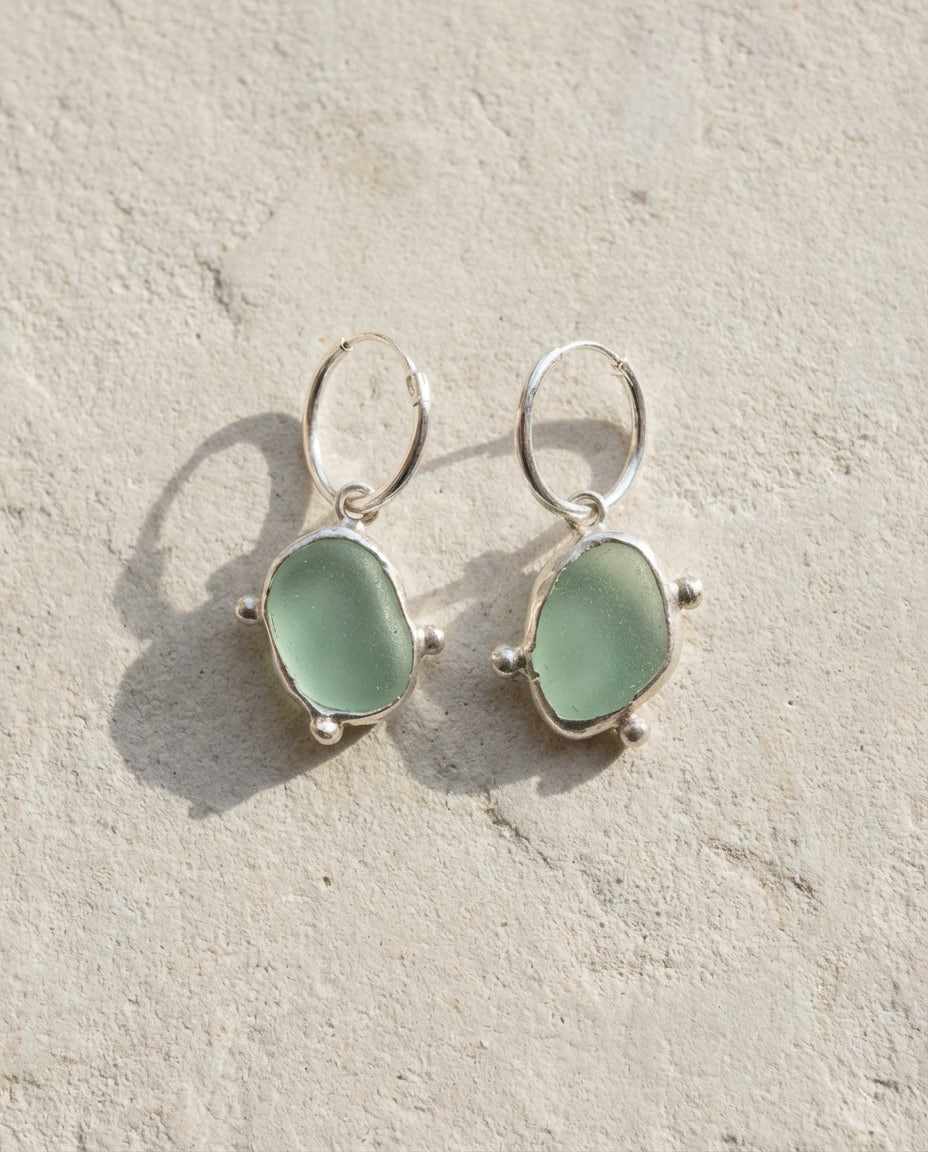 Seafoam Seaglass Earrings, One of a Kind