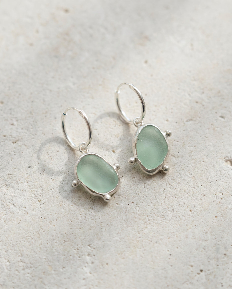 Seafoam Seaglass Earrings, One of a Kind