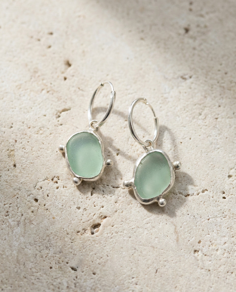 Seafoam Seaglass Earrings, One of a Kind