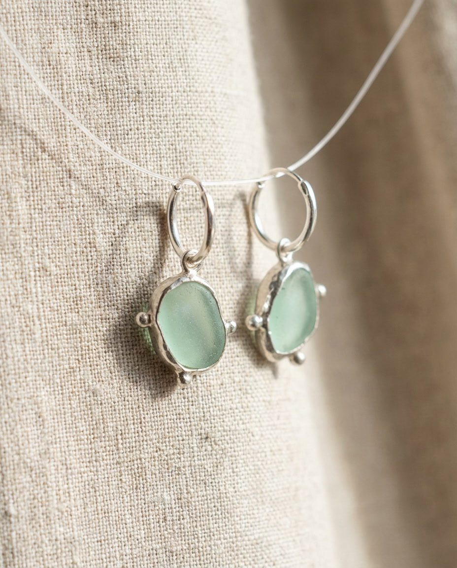 Seafoam Seaglass Earrings, One of a Kind