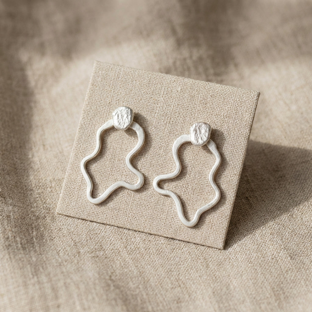 Organic Wave Stud Silver Earrings