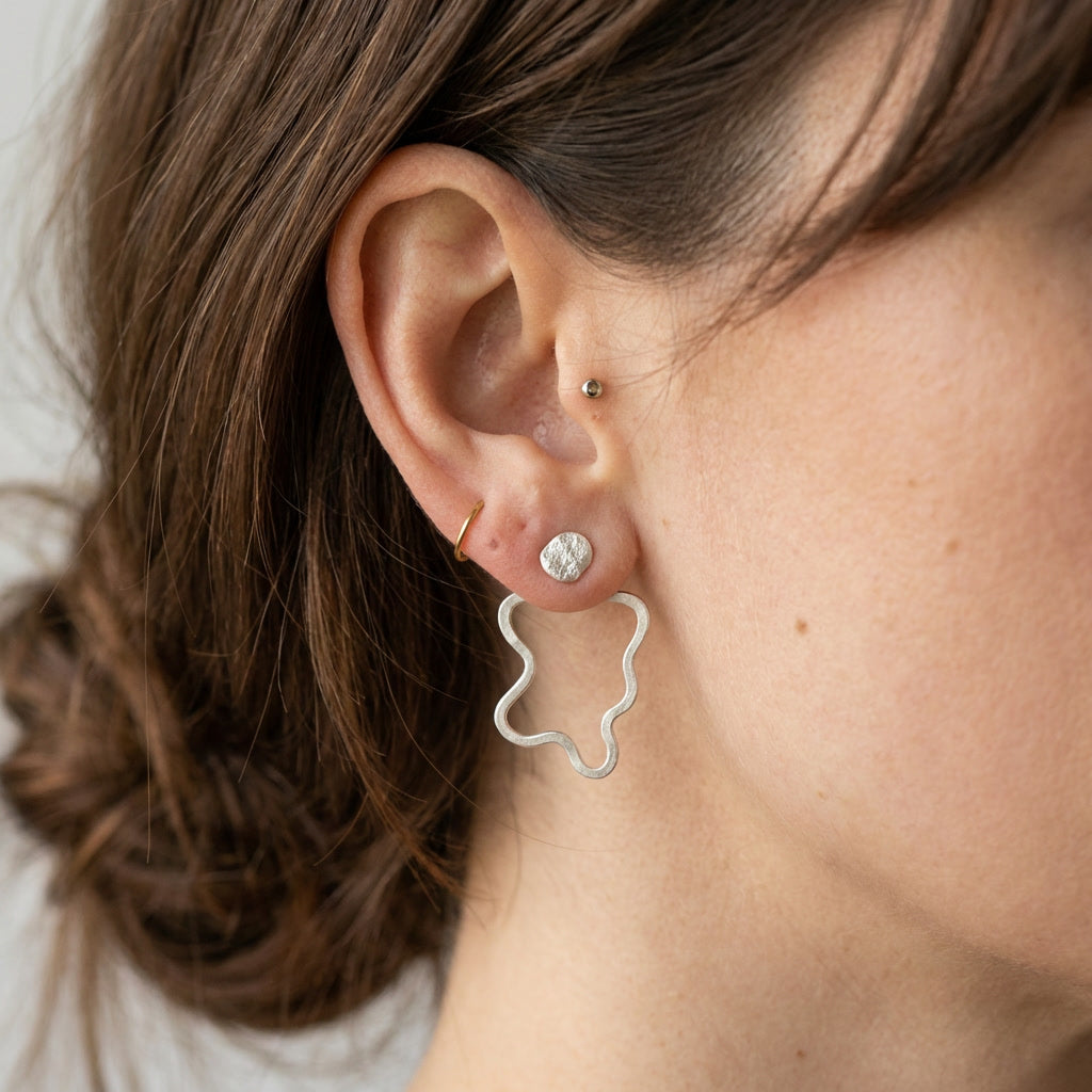 Organic Wave Stud Silver Earrings