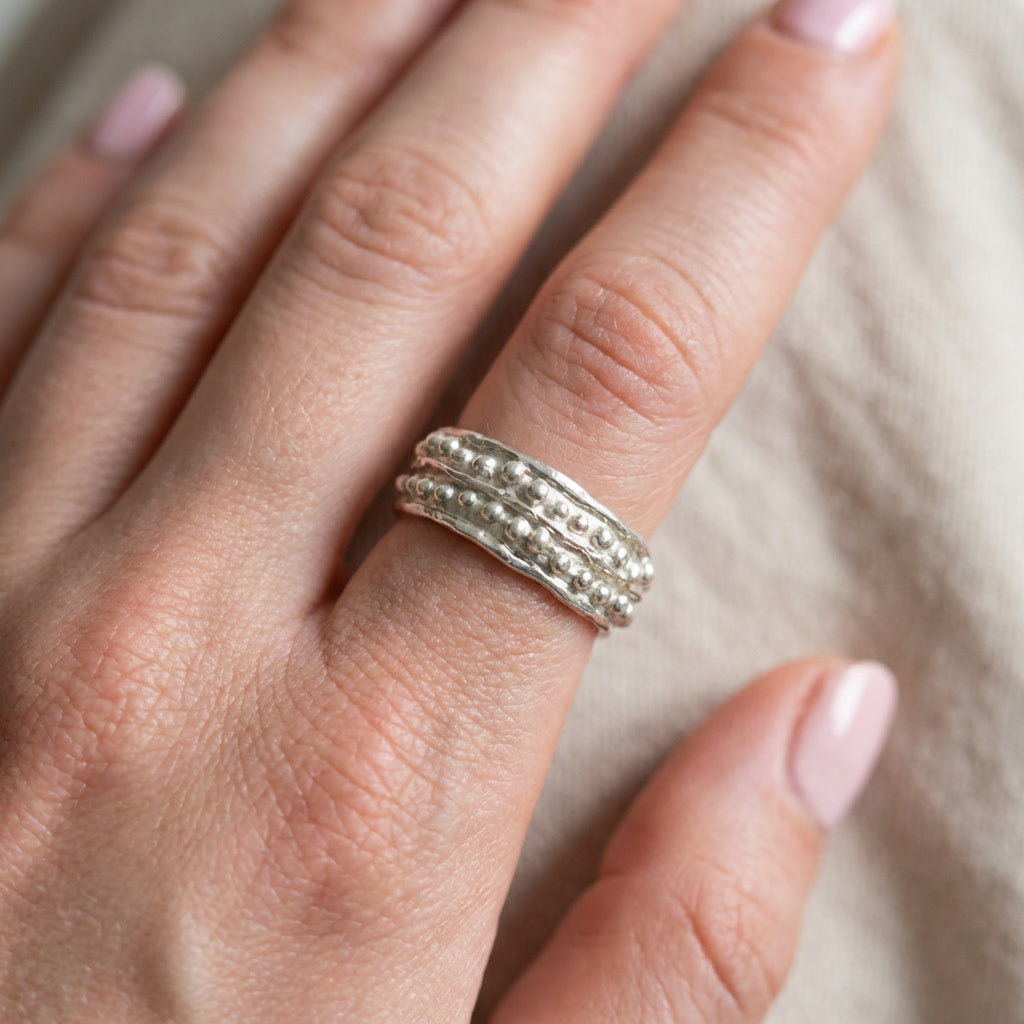 Chunky Dotted Statement Ring Sterling Silver