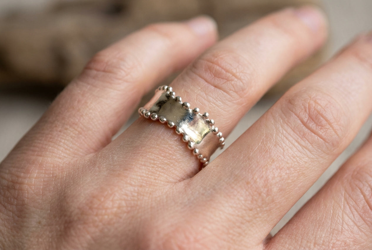 Wide Dotted Band Ring