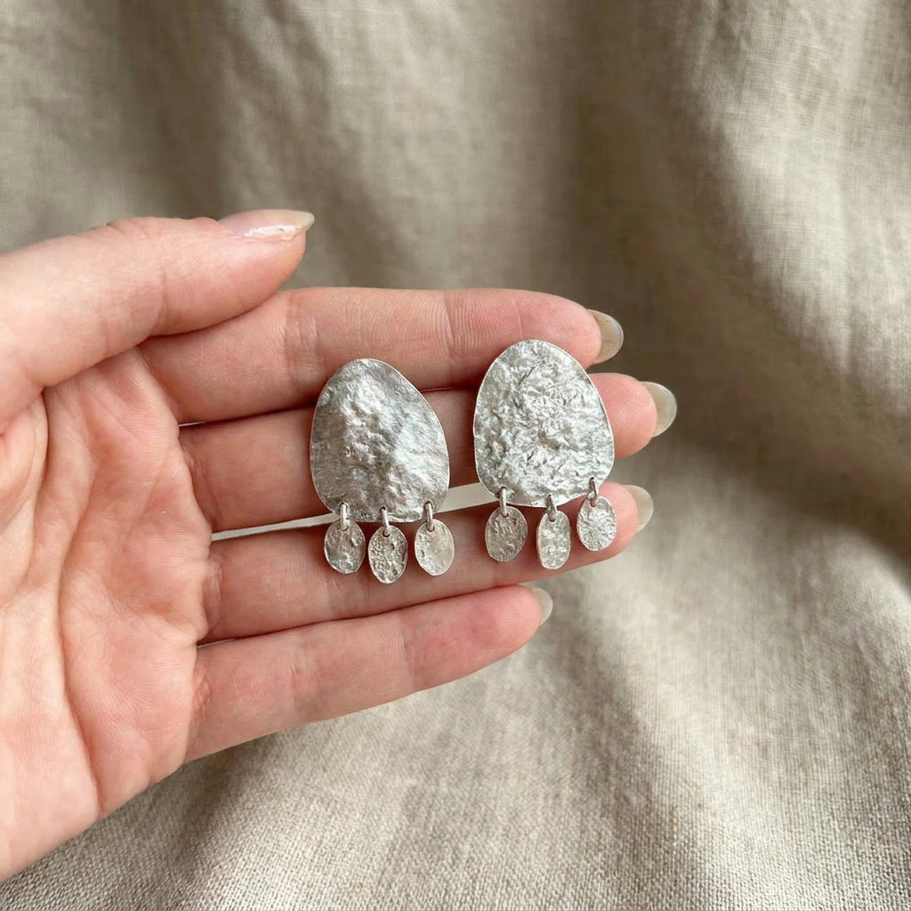 Reticulated Silver Drop Earrings