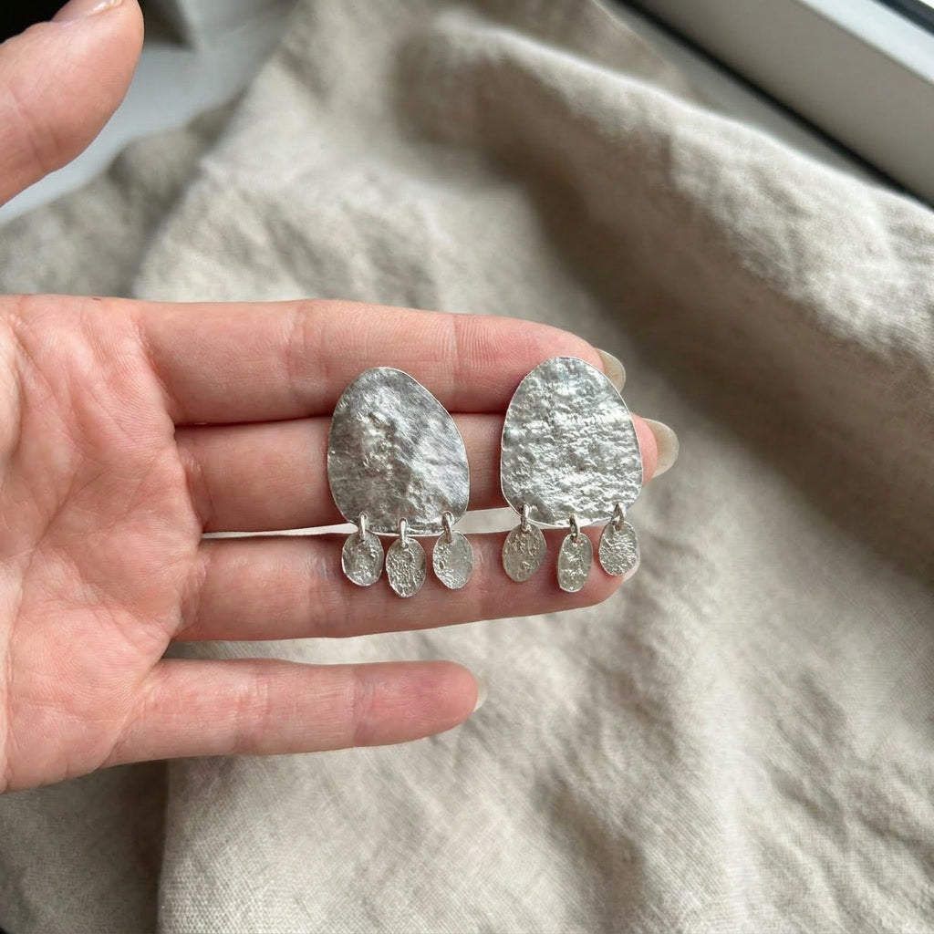 Reticulated Silver Drop Earrings