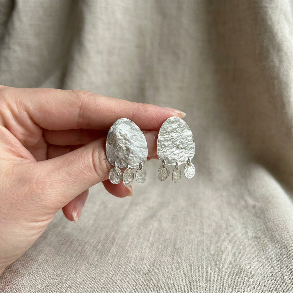 Reticulated Silver Drop Earrings