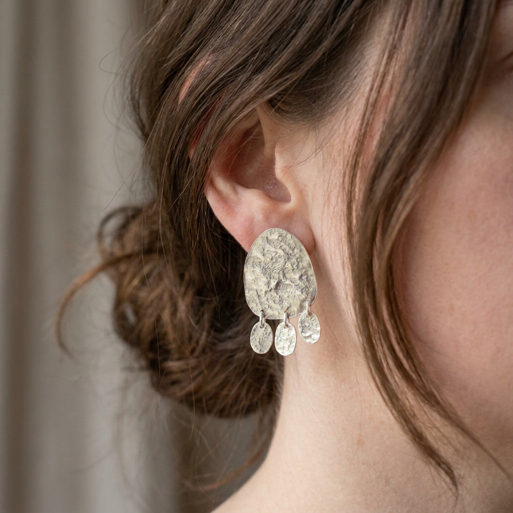 Reticulated Silver Drop Earrings