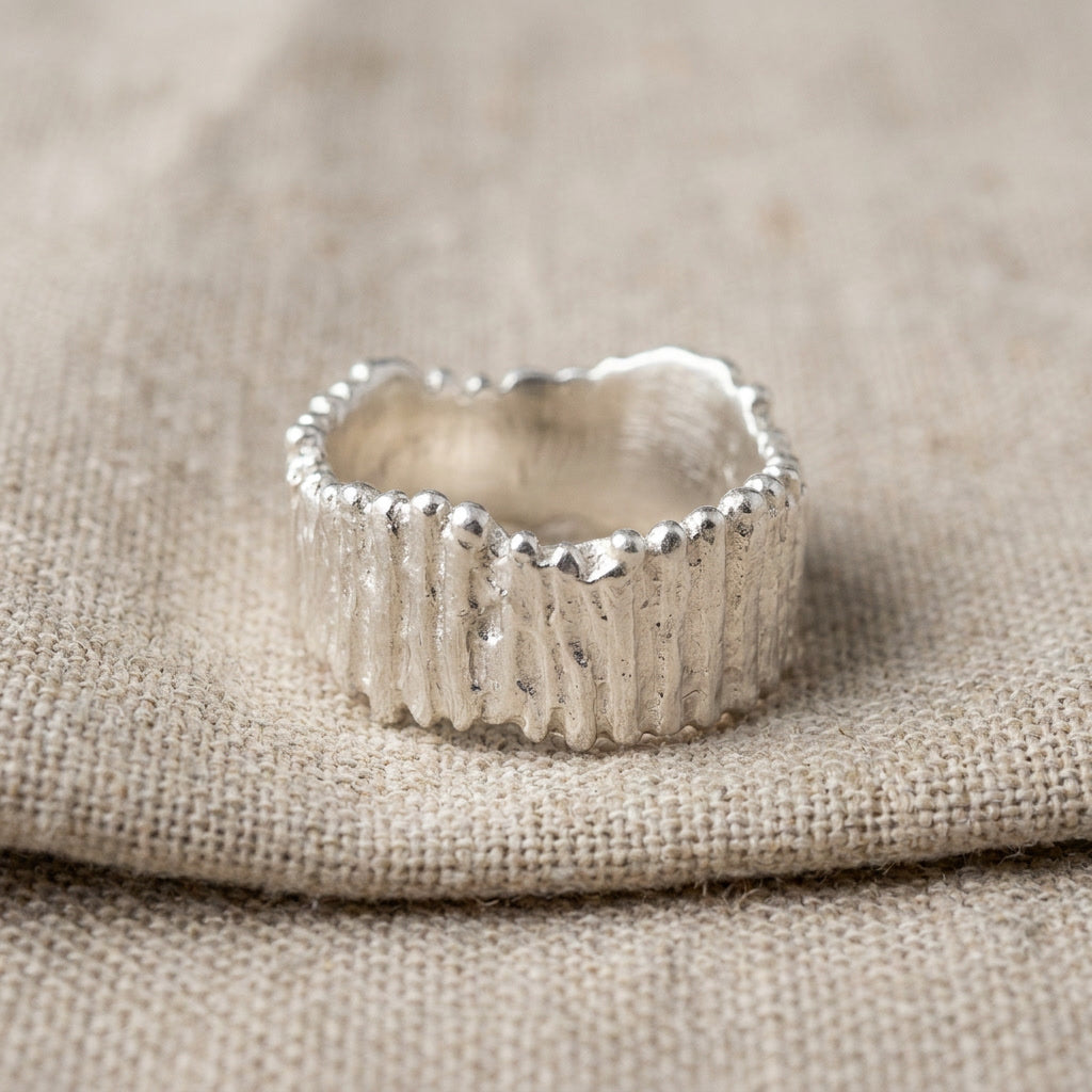 Ridged Wide Band Ring, Sterling Silver