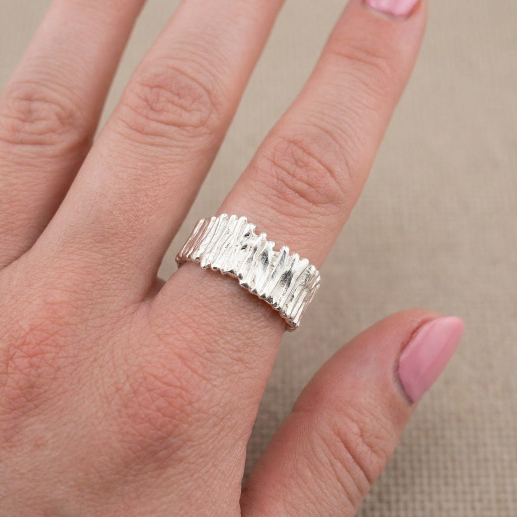 Ridged Wide Band Ring, Sterling Silver