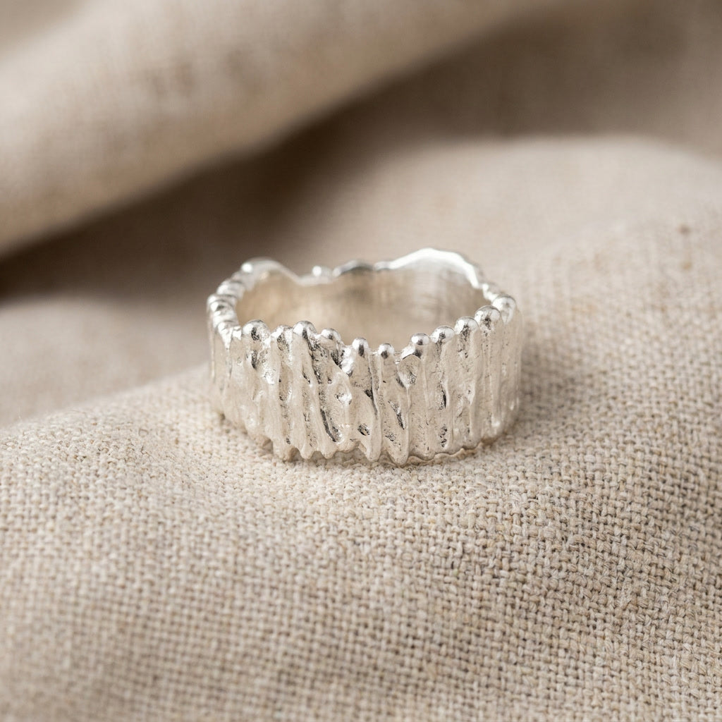 Ridged Wide Band Ring, Sterling Silver