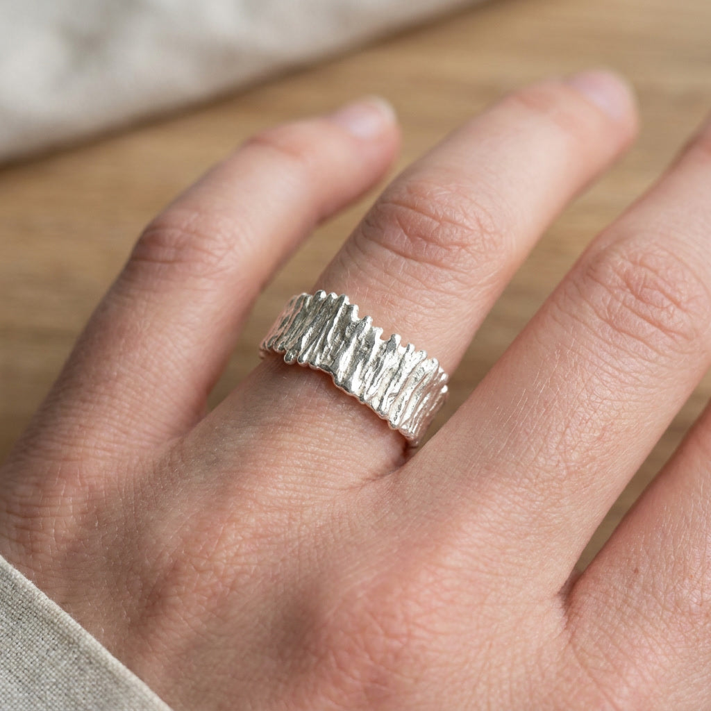 Ridged Wide Band Ring, Sterling Silver