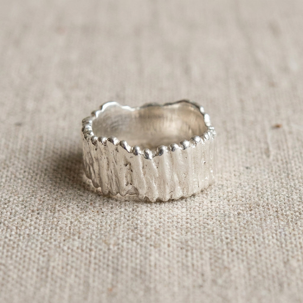 Ridged Wide Band Ring, Sterling Silver