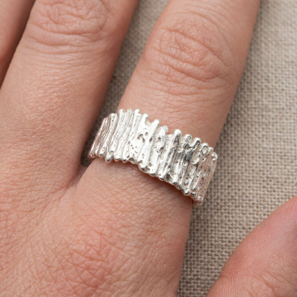 Ridged Wide Band Ring, Sterling Silver