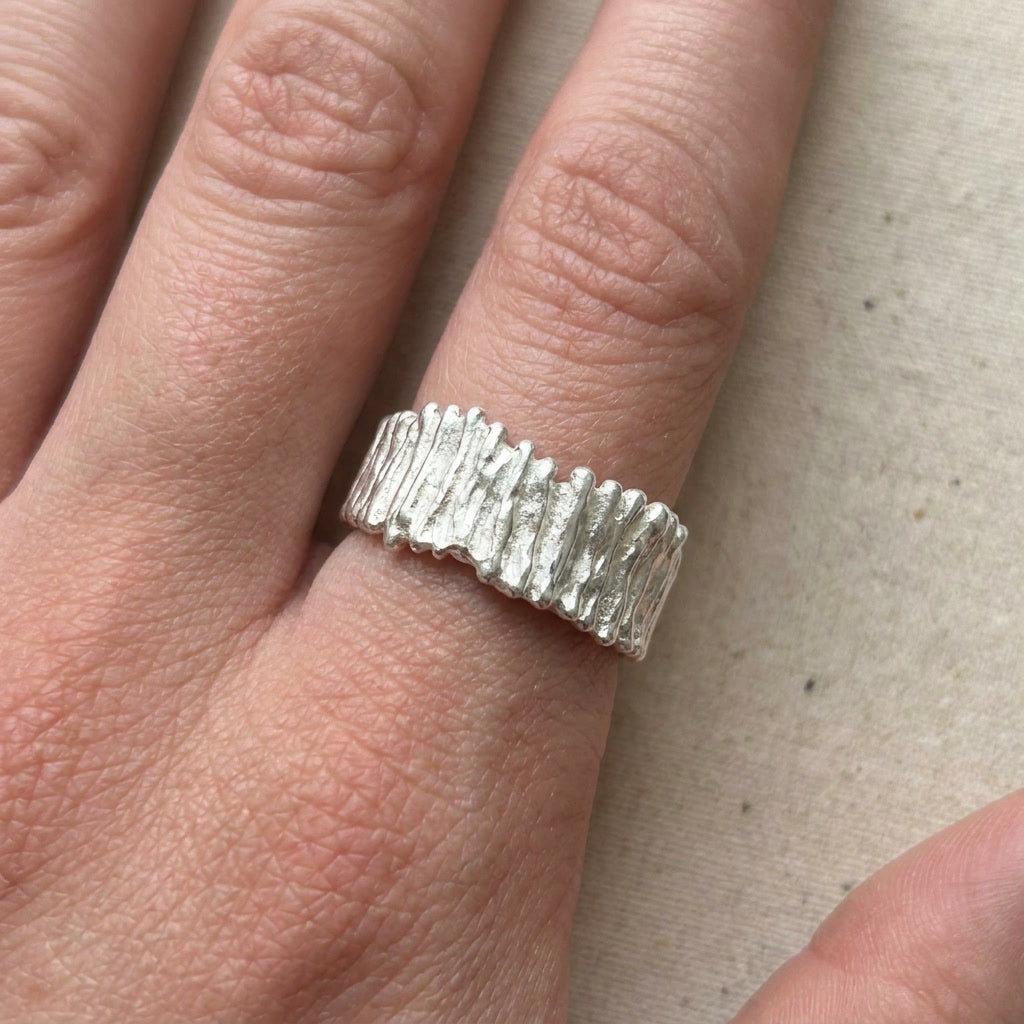 Ridged Wide Band Ring, Sterling Silver