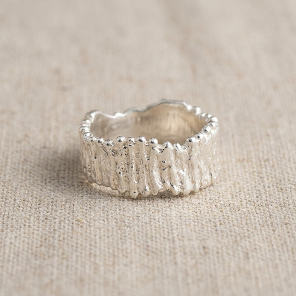 Ridged Wide Band Ring, Sterling Silver
