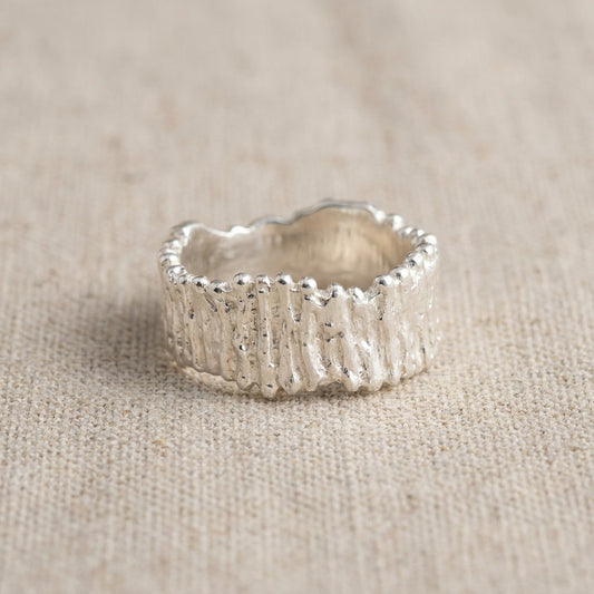 Ridged Wide Band Ring, Sterling Silver